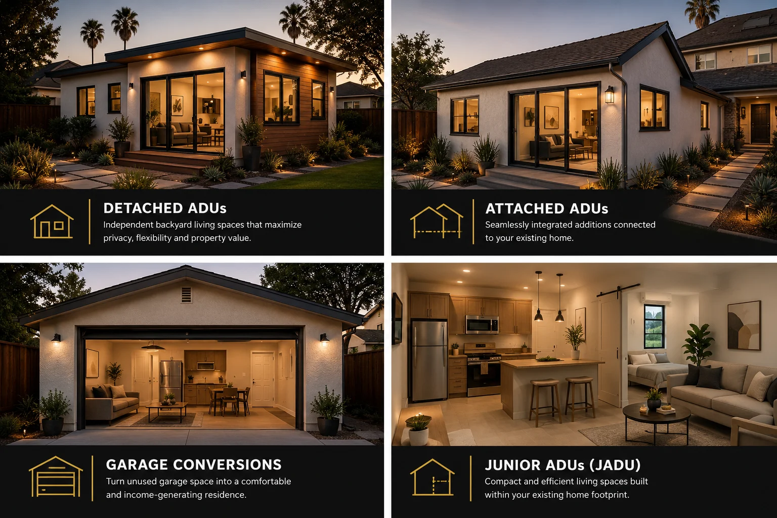 Detached ADUs, Attached ADUs, Garage Conversions and Junior ADUs by Cali-Mex Construction
